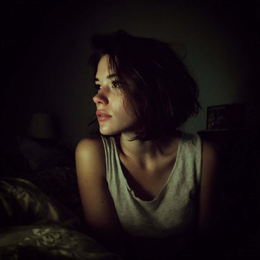 A pensive woman sitting on a bed | Source: Midjourney