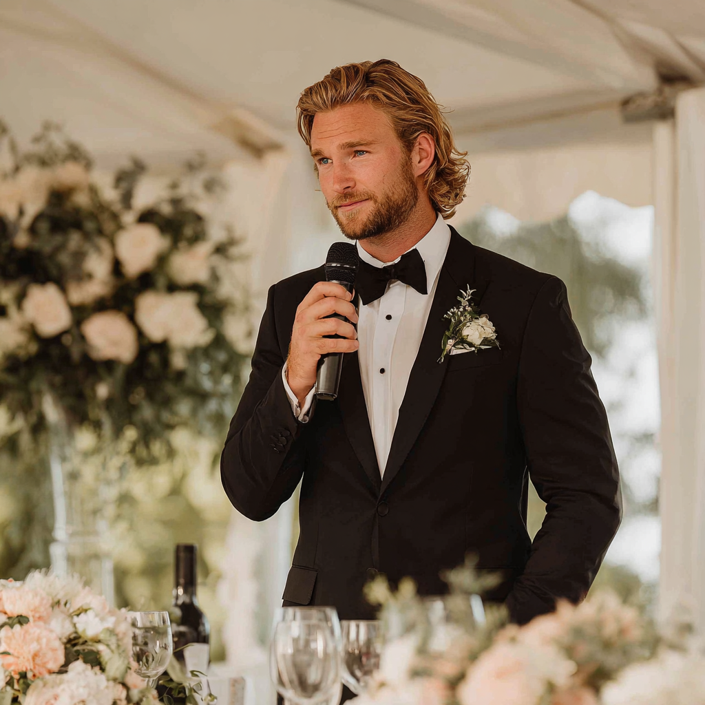 A groom speaking at a wedding | Source: Midjourney
