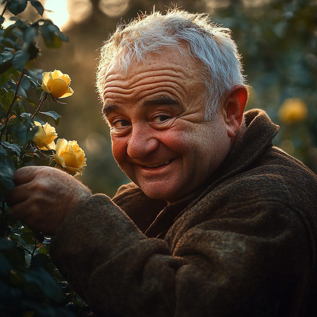 Nostalgic photo of a man pruning roses | Source: Midjourney