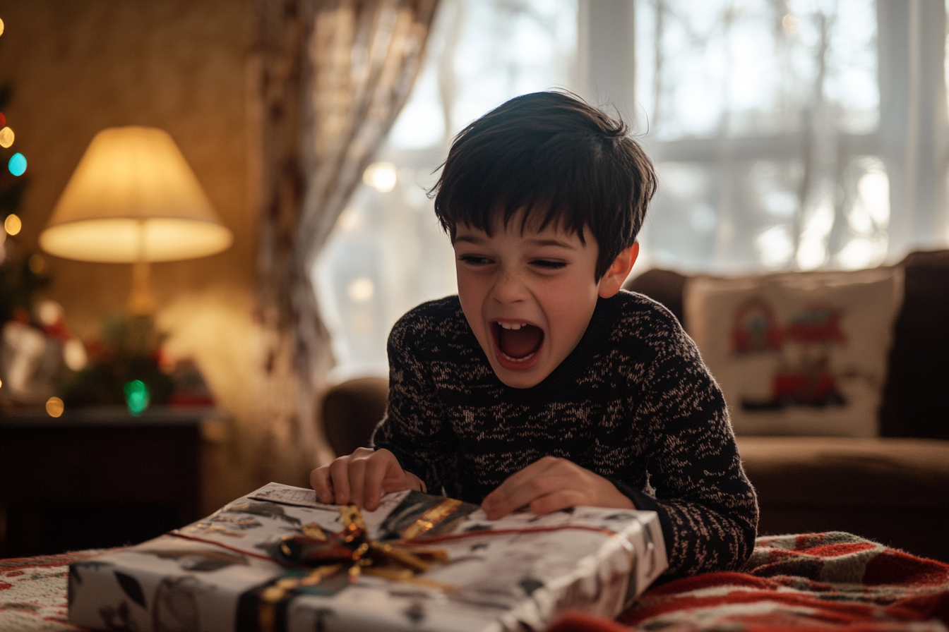 A boy unwrapping his Christmas gifts | Source: Midjourney