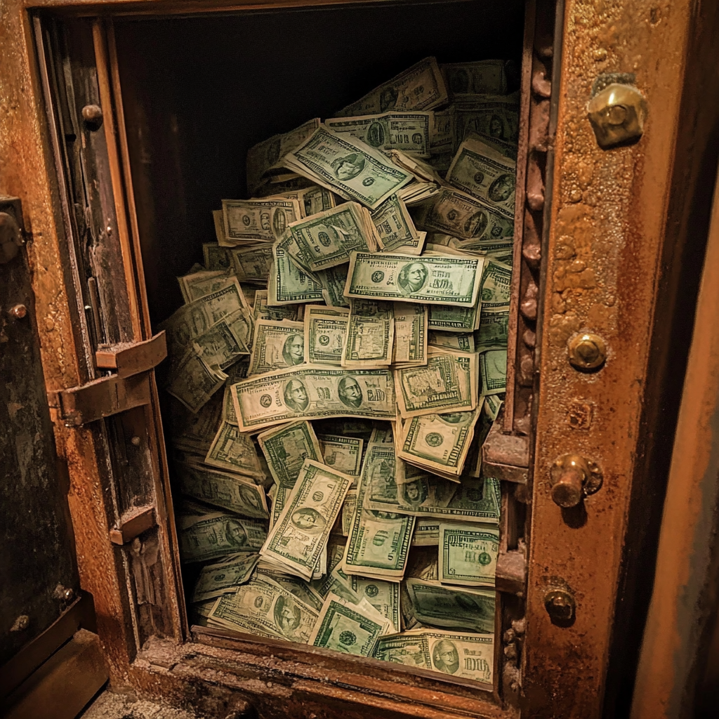 Thousands of US dollar notes inside an ancient safe | Source: Midjourney