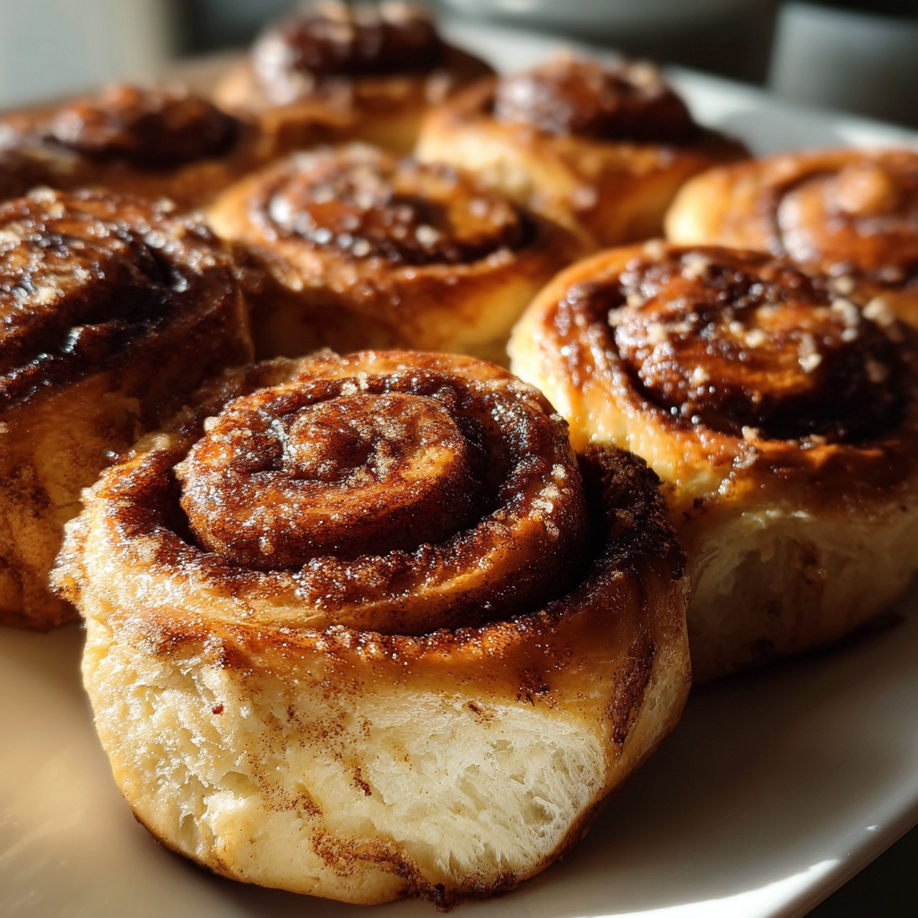 Fresh cinnamon rolls on a plate | Source: Midjourney