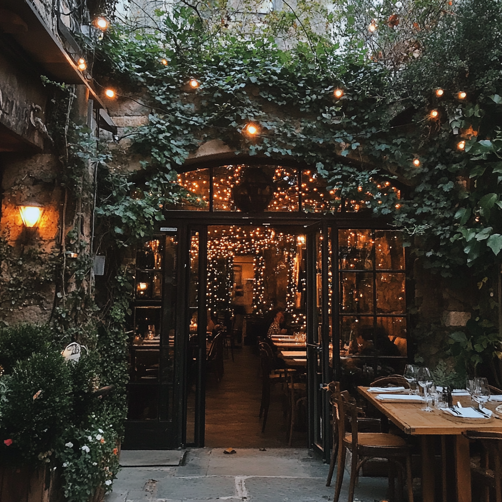 The exterior of a romantic restaurant | Source: Midjourney