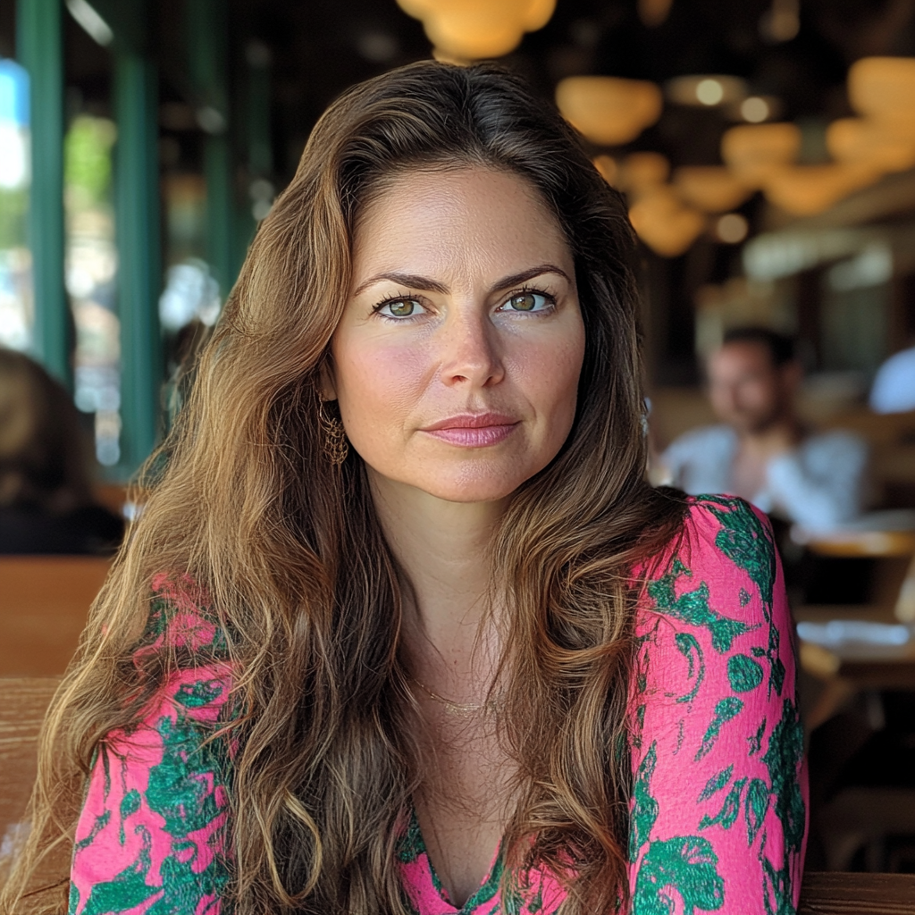 A pensive woman sitting in a bistro | Source: Midjourney
