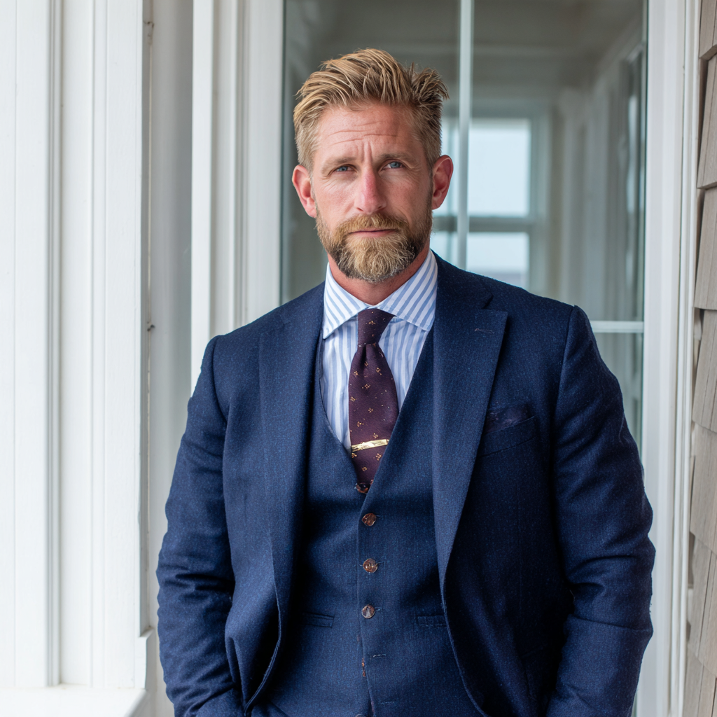 A lawyer wearing a navy suit | Source: Midjourney