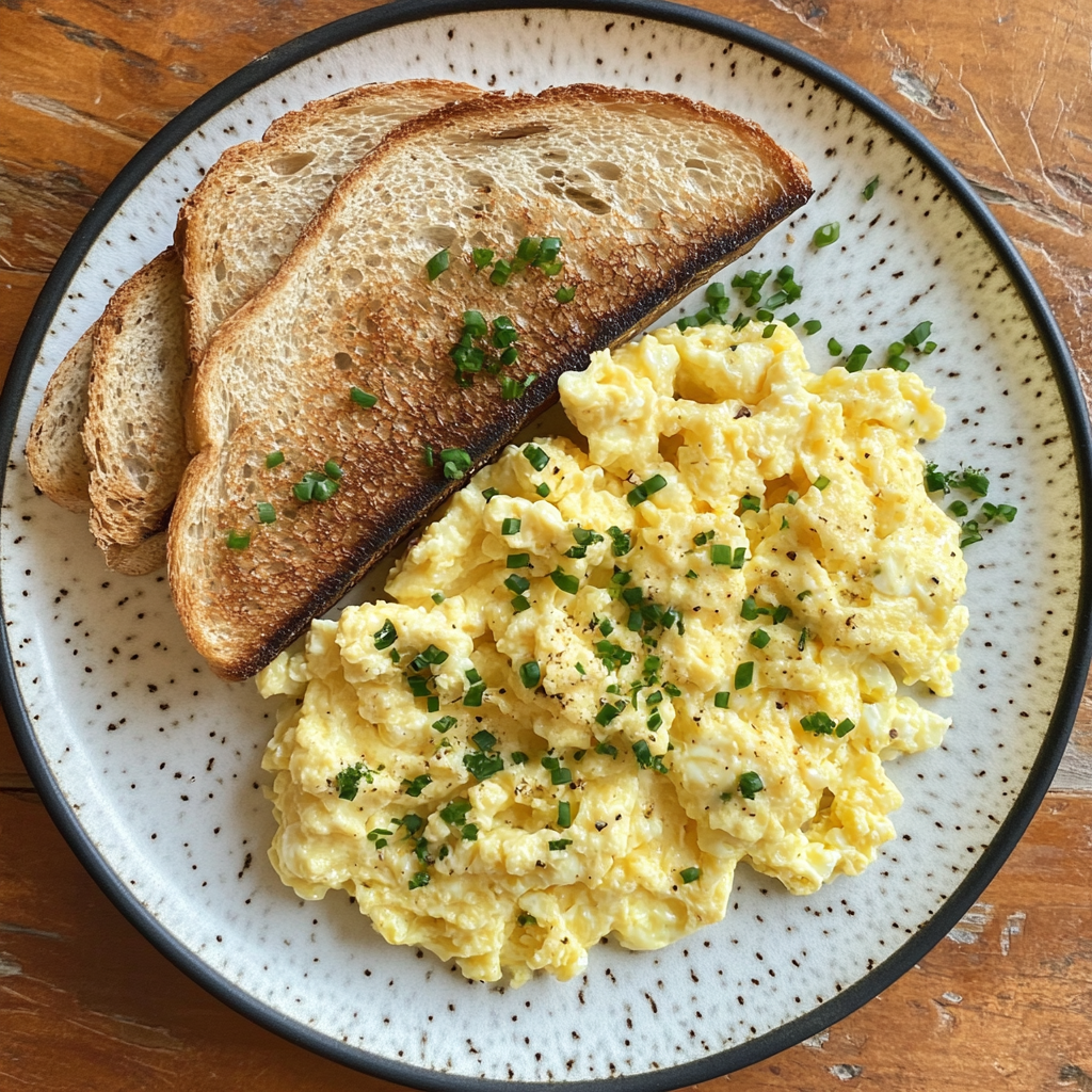 Eggs and toast on a plate | Source: Midjourney
