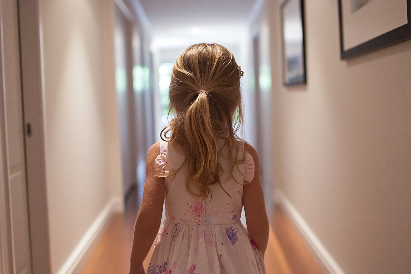 A girl walking down a hallway | Source: Midjourney