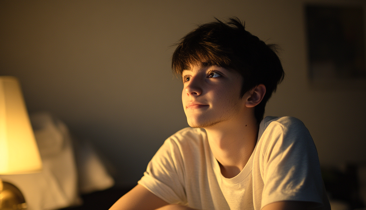 A teen boy smiling at someone | Source: Midjourney