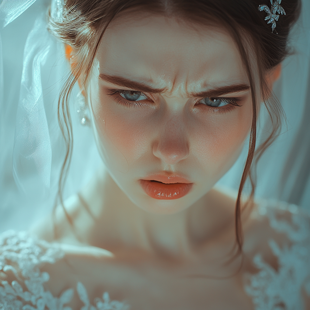 An upset bride thinking about her life | Source: Midjourney