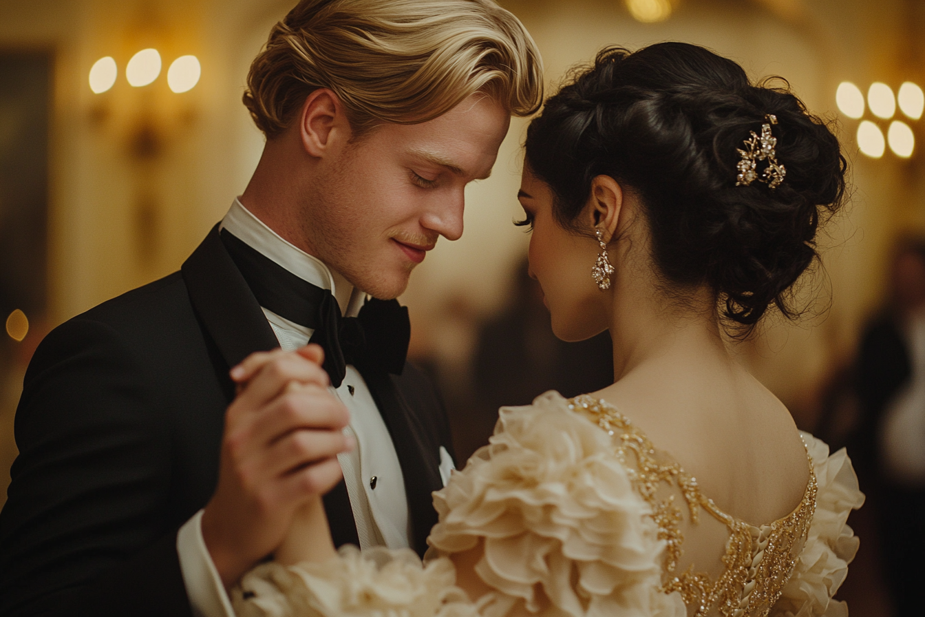 A couple slow-dancing at their wedding reception | Source: Midjourney