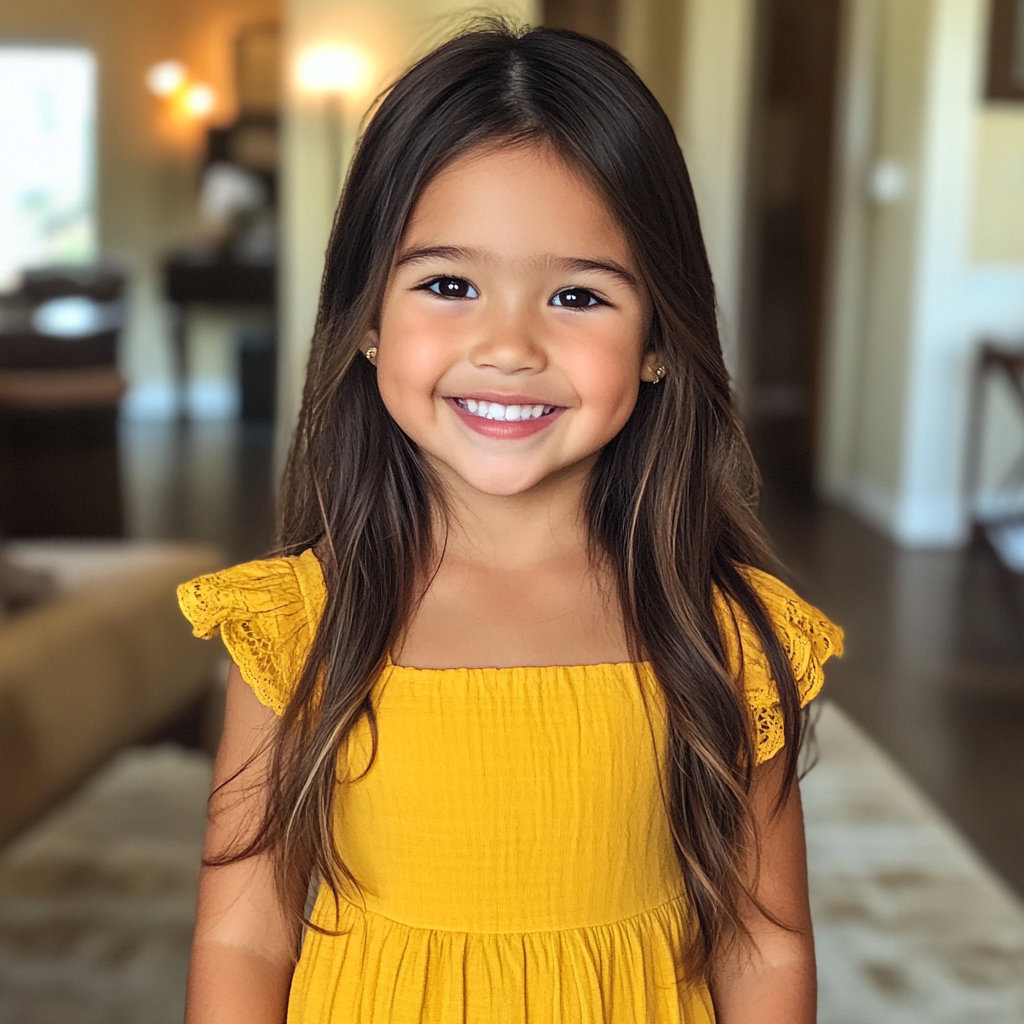 A smiling little girl wearing a yellow dress | Source: Midjourney