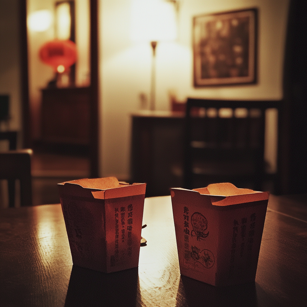 Cartons of food on a table | Source: Midjourney