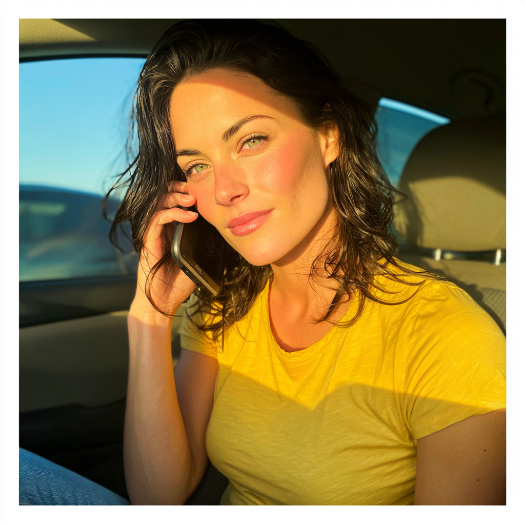 A woman sitting in a car and talking on a phone | Source: Midjourney