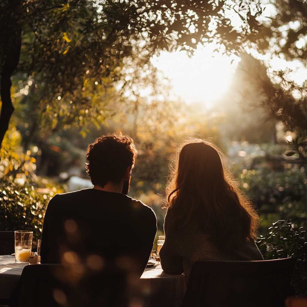 A couple sitting together | Source: Midjourney