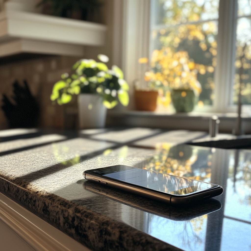 A cellphone on a countertop | Source: Midjourney