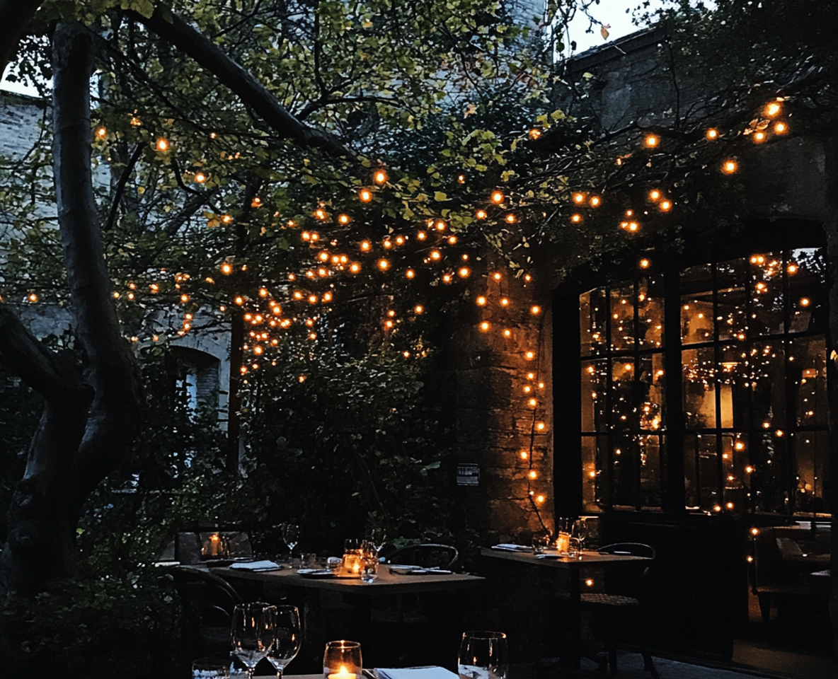 The exterior of a romantic restaurant | Source: Midjourney