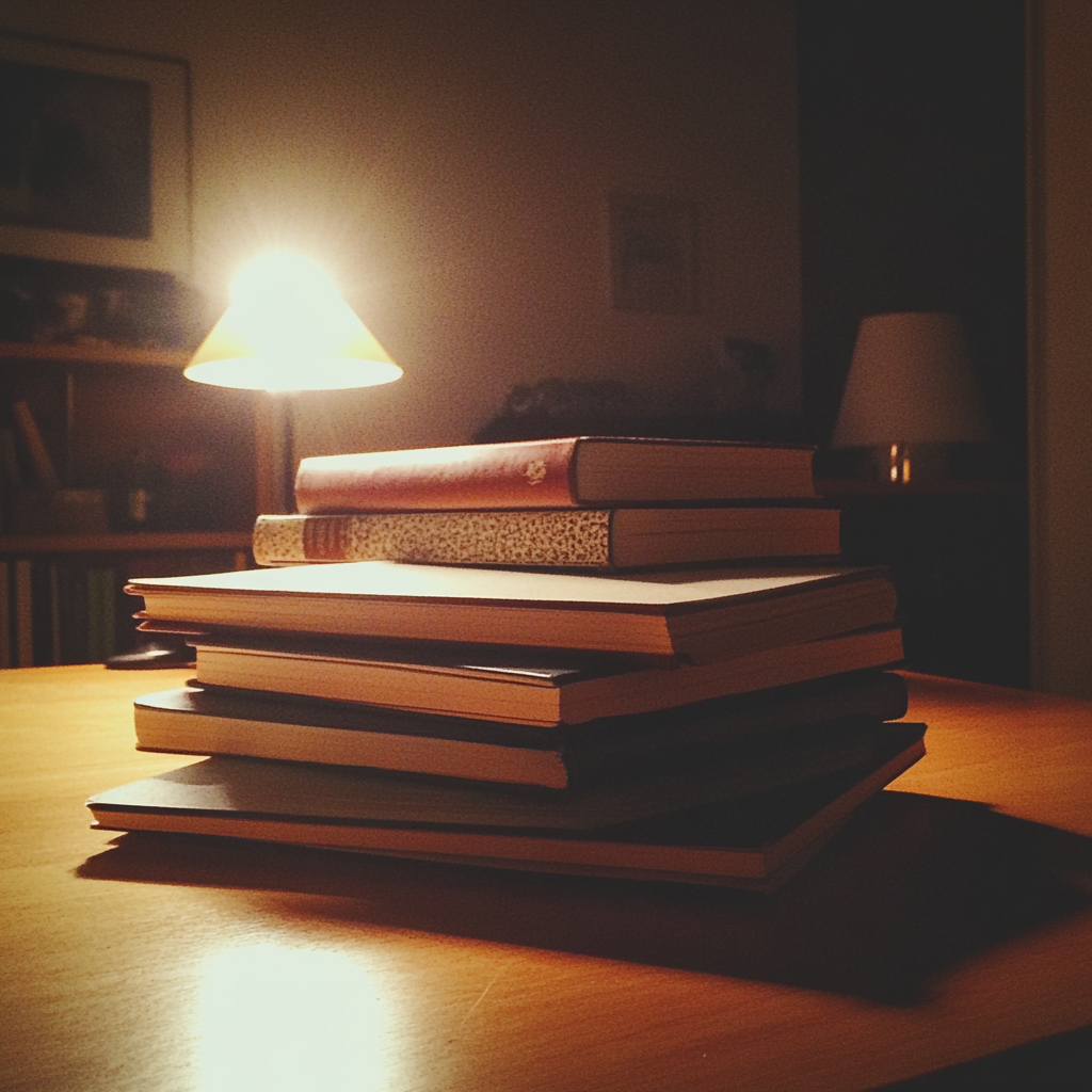 A stack of books on a table | Source: Midjourney