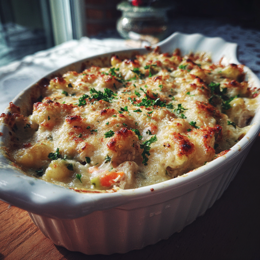 A tuna casserole on a table | Source: Midjourney