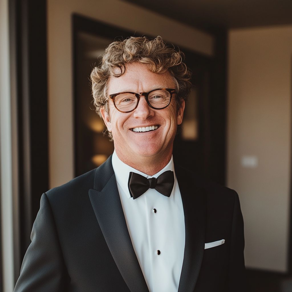 A smiling man wearing a tuxedo | Source: Midjourney