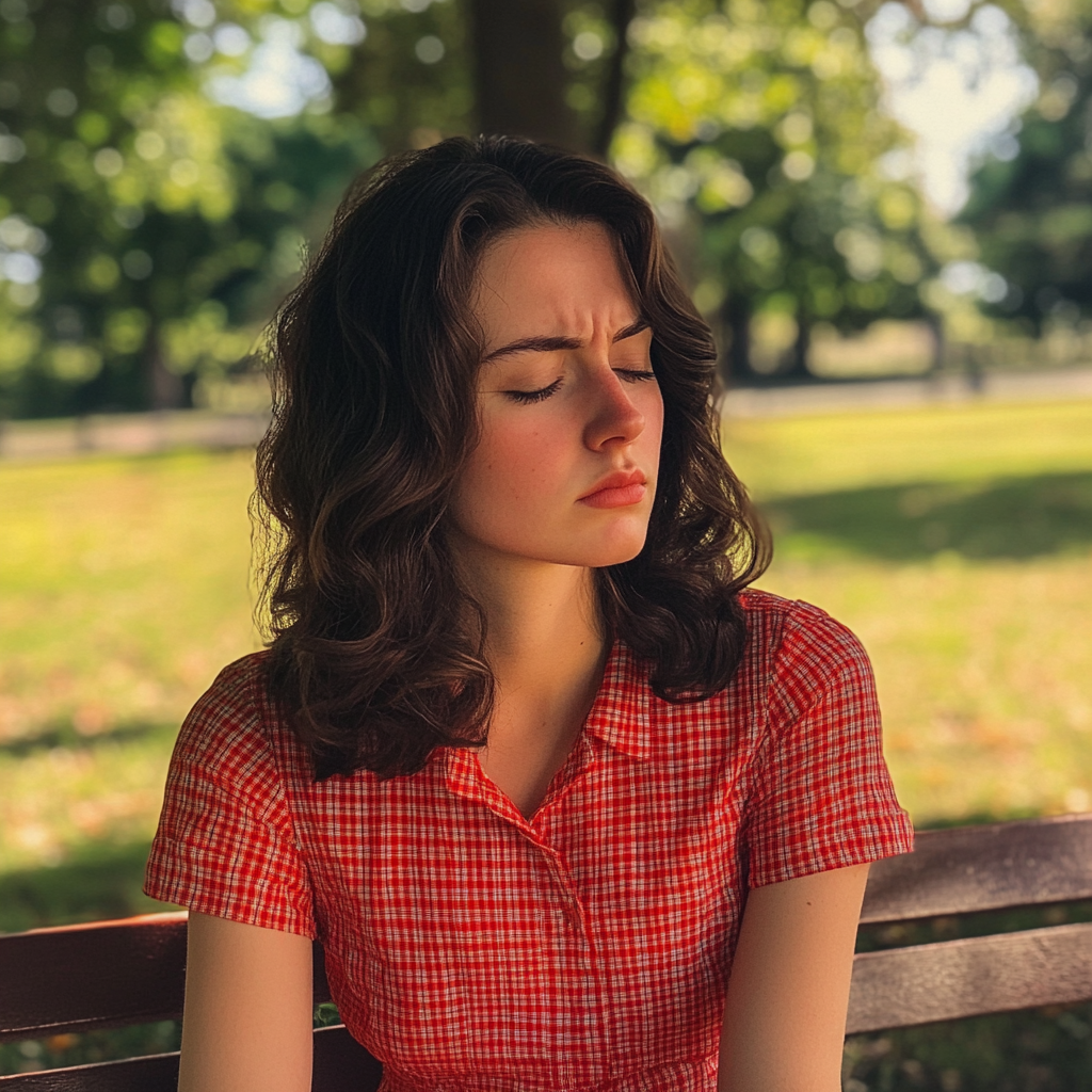 An upset woman sitting on a park bench | Source: Midjourney