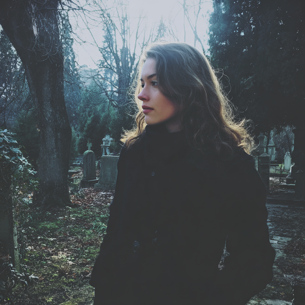 A woman standing in a cemetery | Source: Midjourney