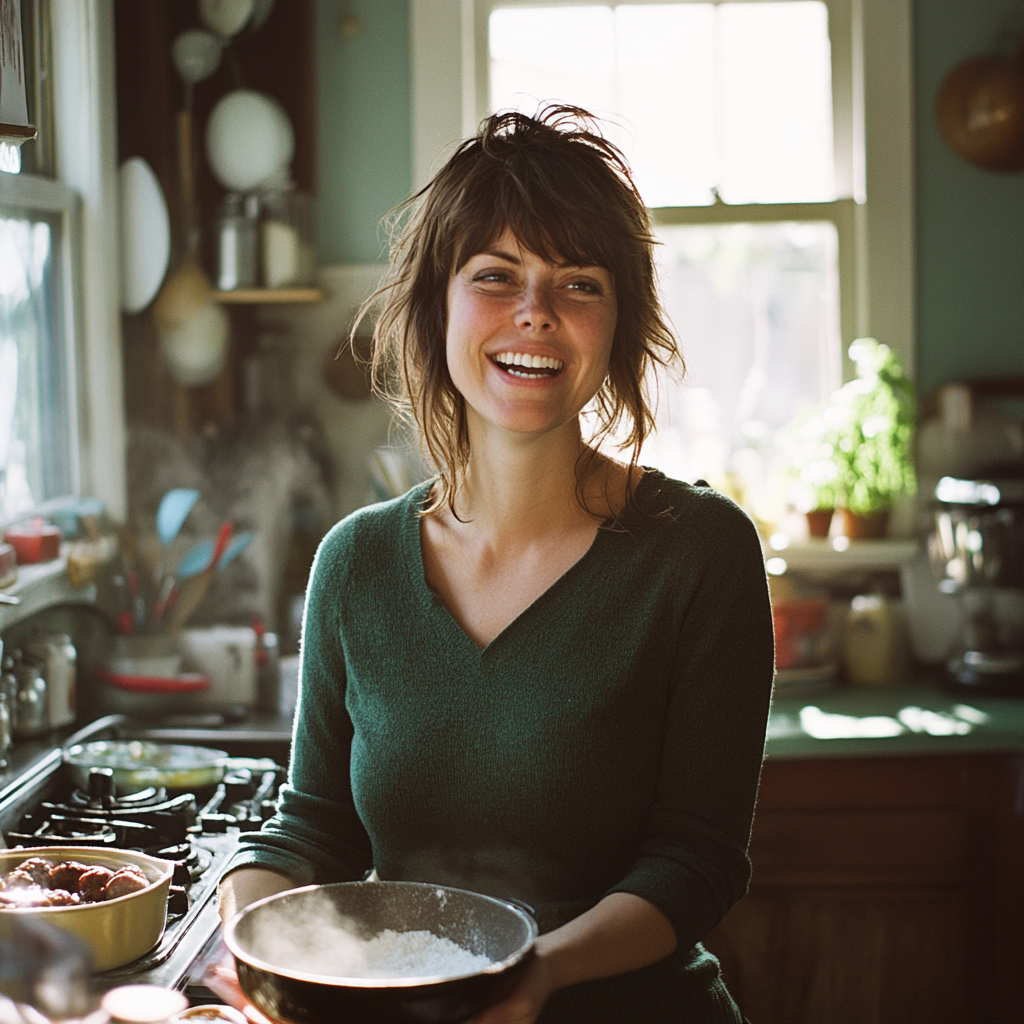 A woman laughing | Source: Midjourney