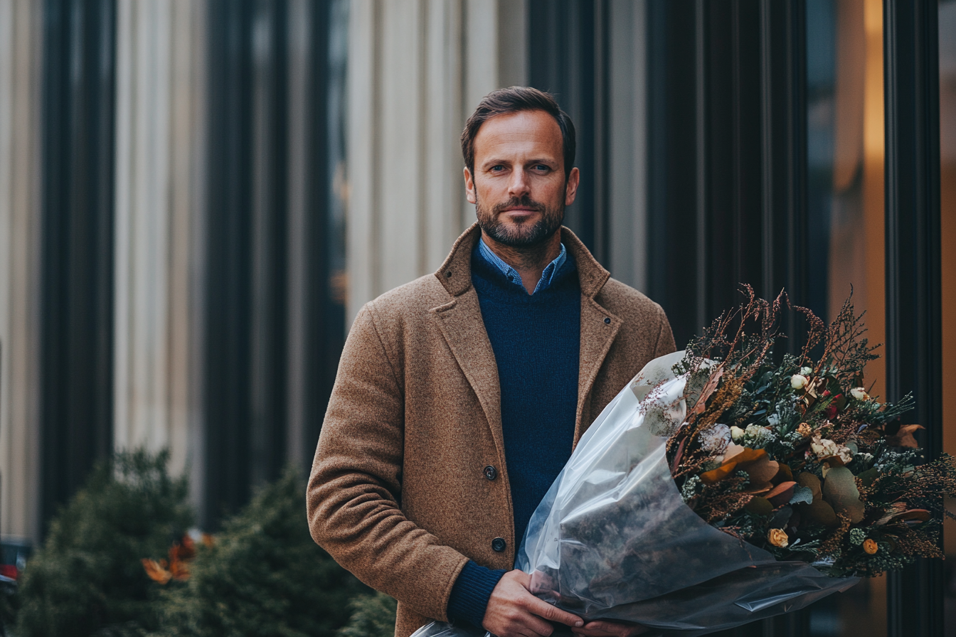 A man holding a bouquet | Source: Midjourney