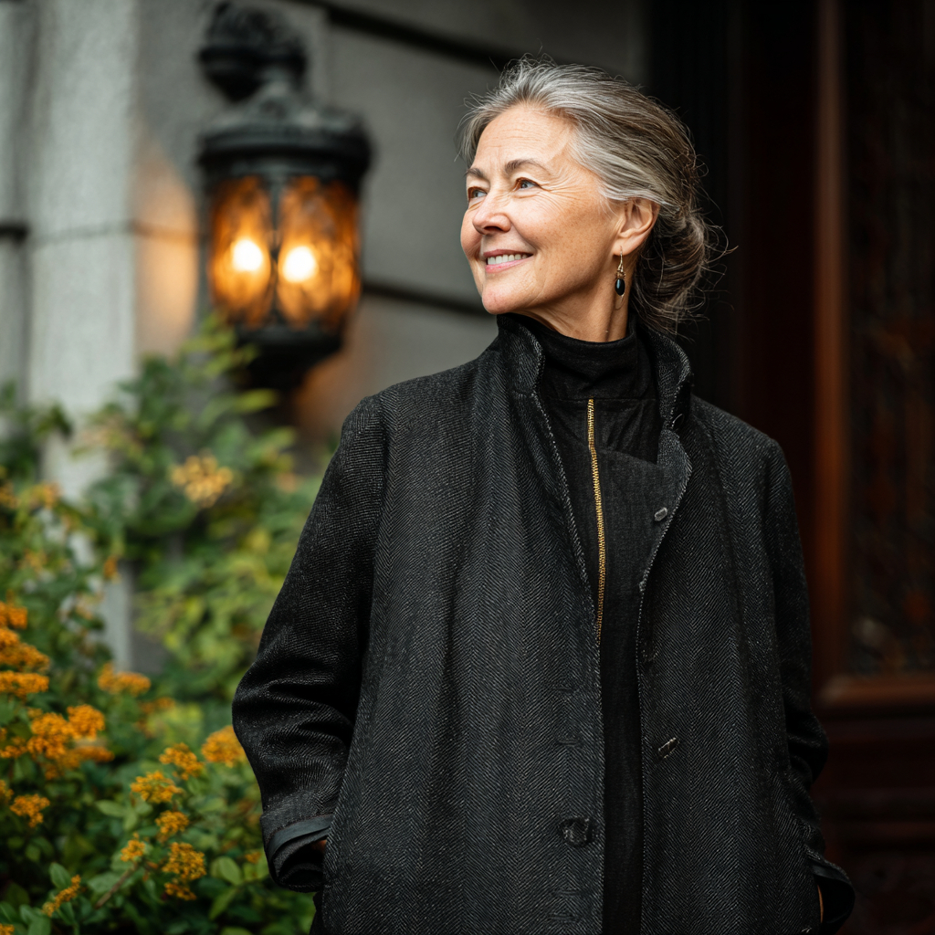 A happy woman with a nice coat | Source: Midjourney