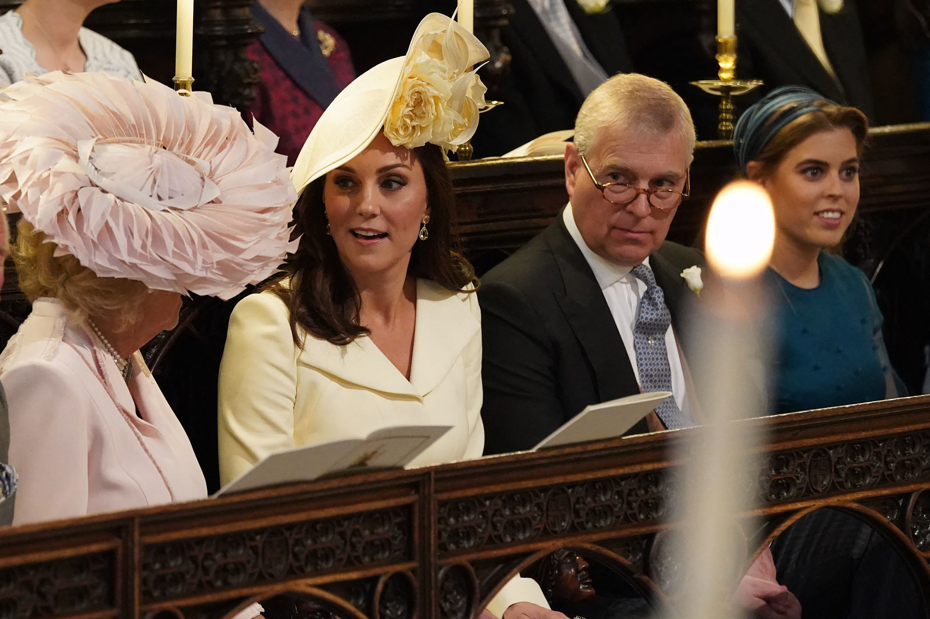 Queen Camilla, Princess Catherine, Prince Andrew, and Princess Beatrice in St. George's Chapel, Windsor Castle in Windsor on May 19, 2018. | Source: Getty Images