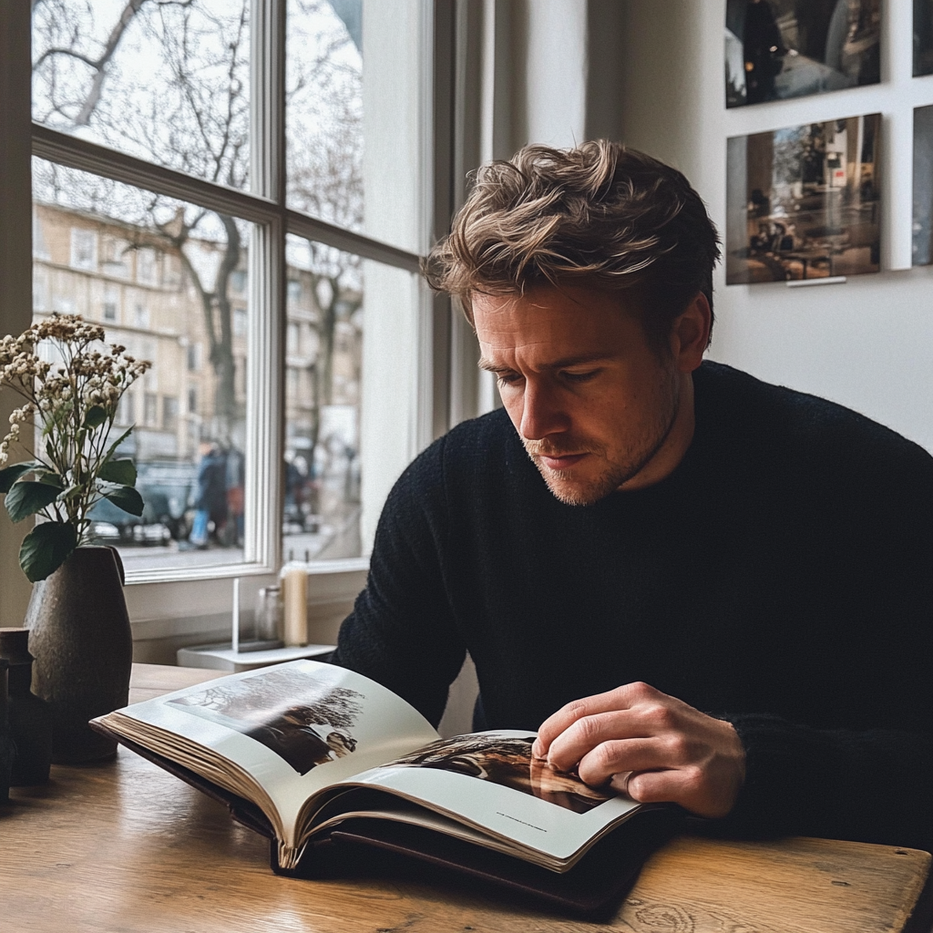 A man looking through an album | Source: Midjourney