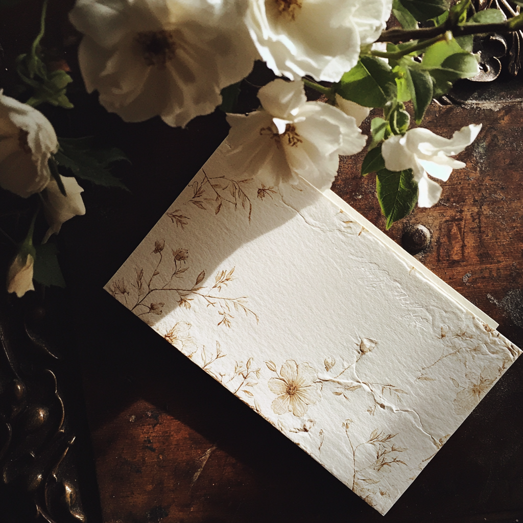 A wedding invitation on a table | Source: Midjourney