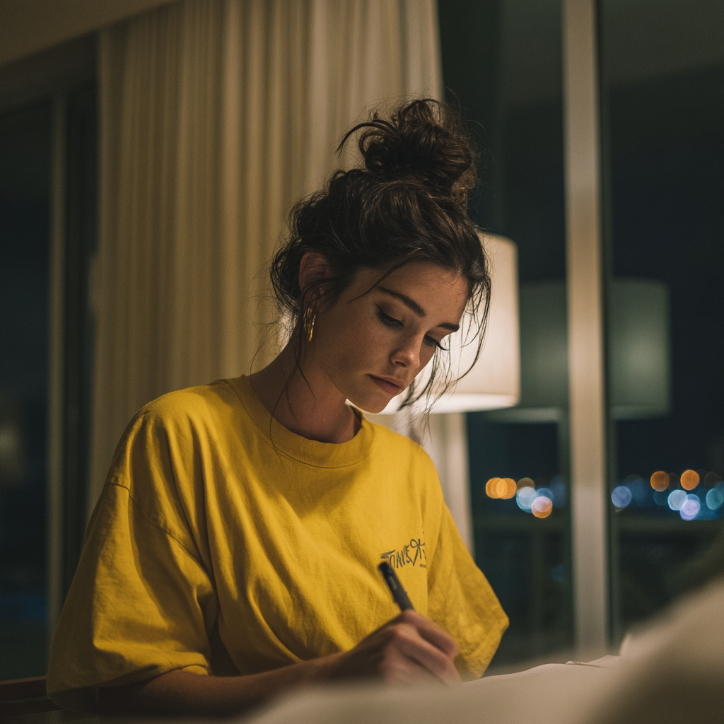 A woman writing a letter | Source: Midjourney