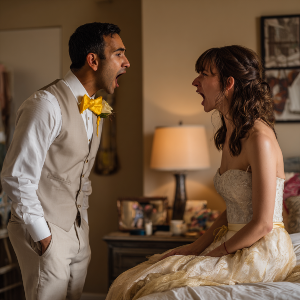 A groom and bride arguing | Source: Midjourney
