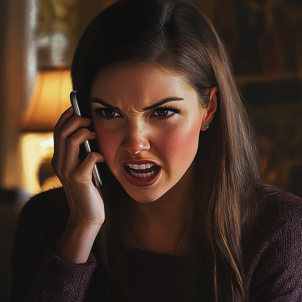 An angry woman talking on the phone | Source: Midjourney