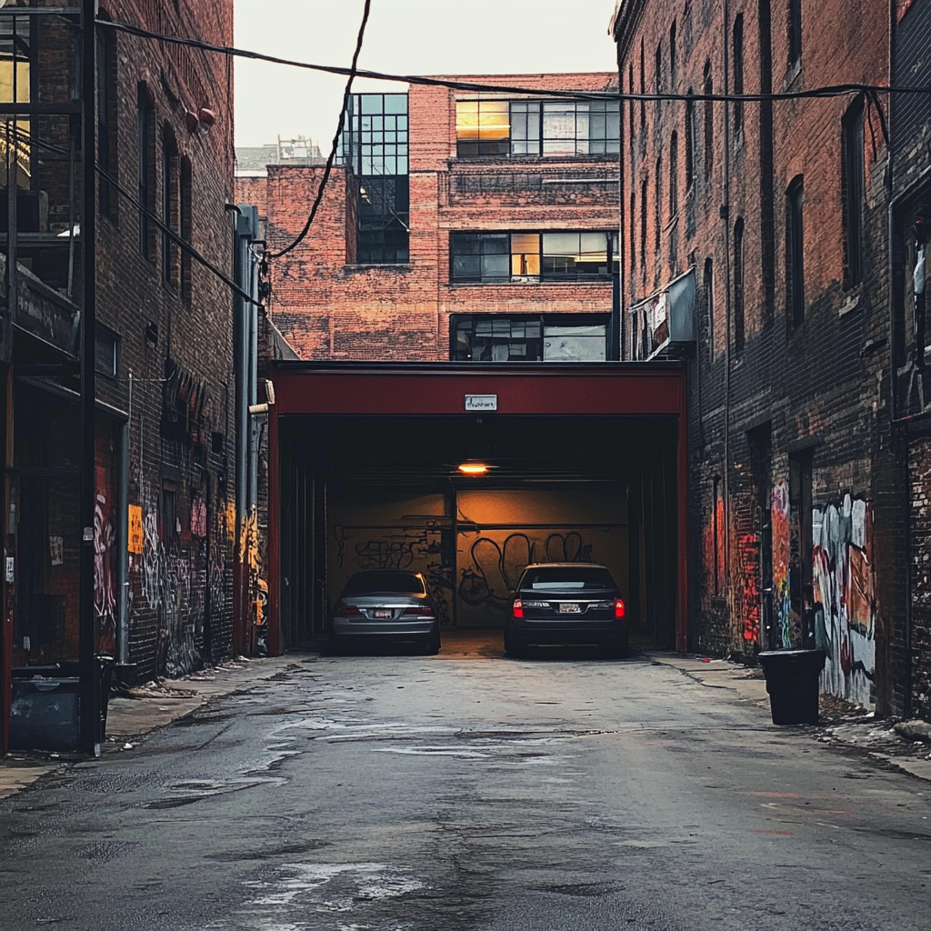 A garage in an alleyway | Source: Midjourney