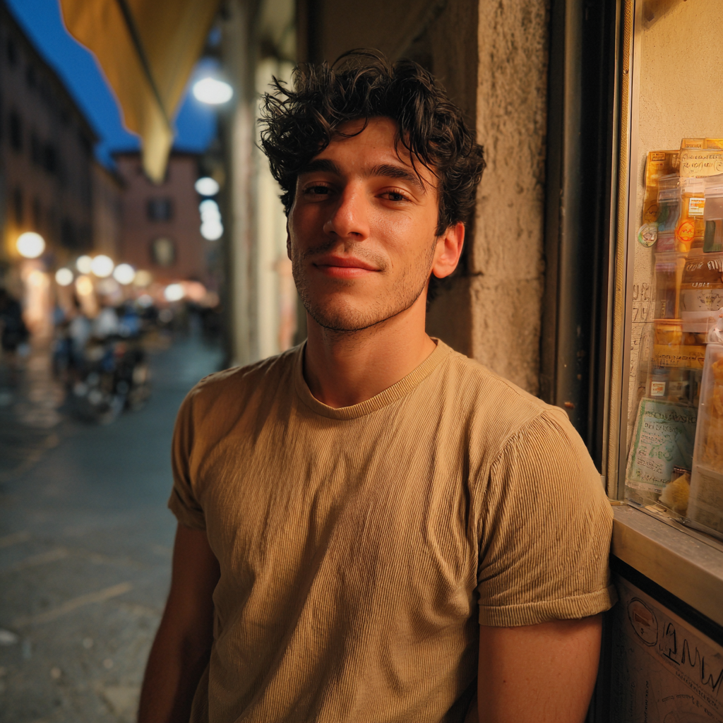A man standing next to a gelato stand | Source: Midjourney