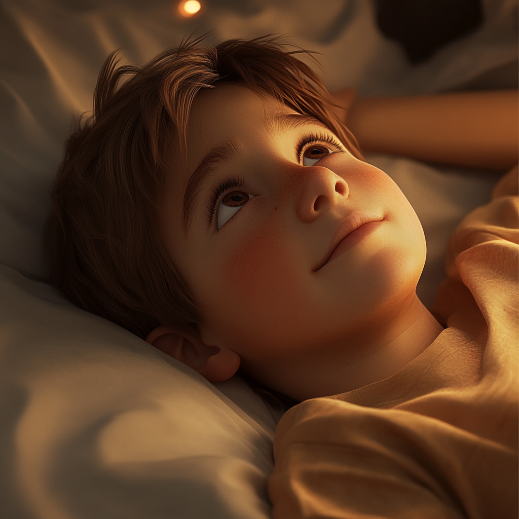 A little boy lying in his bed | Source: Midjourney