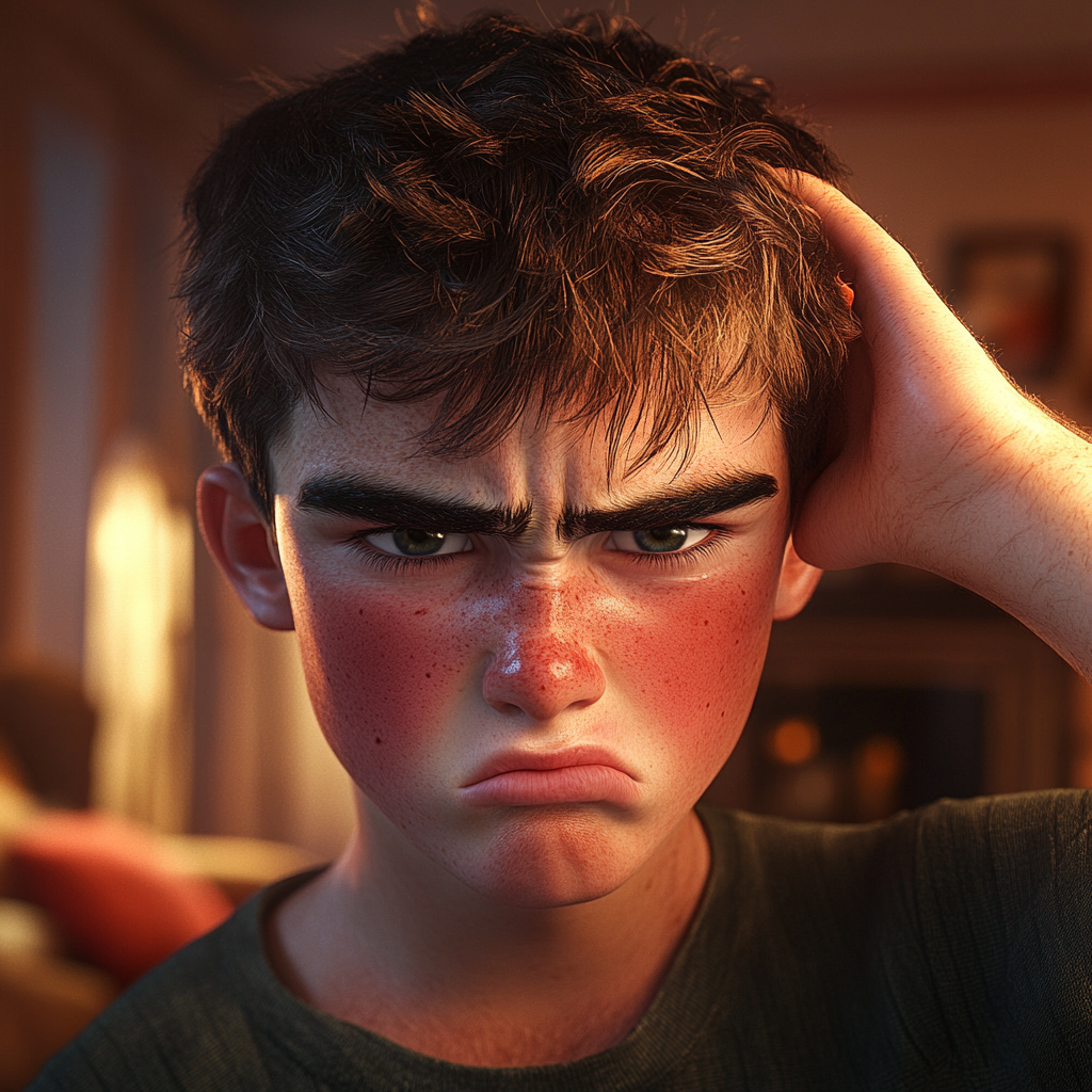 A teenage boy frowning | Source: Midjourney