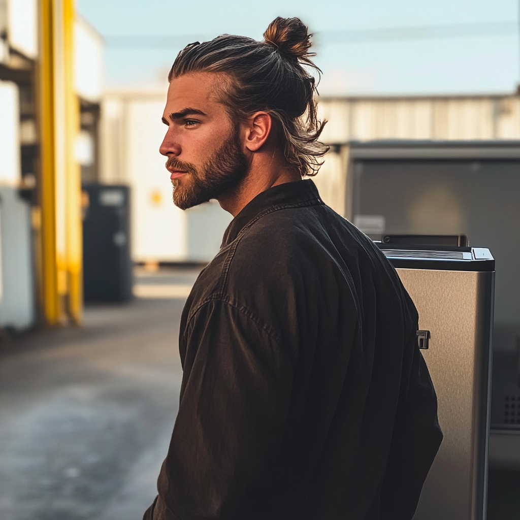 A man standing outside a warehouse | Source: Midjourney