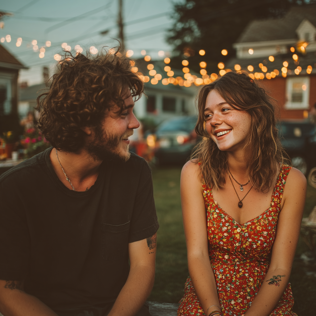 A happy man and woman at a party | Source: Midjourney