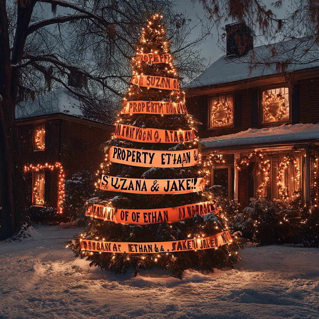 A message on duct tape wound around a Christmas tree | Source: Midjourney