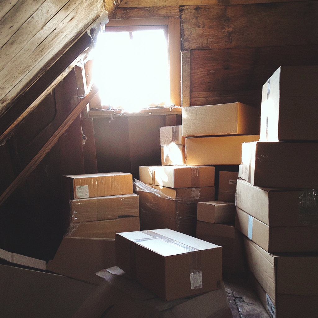 Cardboard boxes in an attic | Source: Midjourney