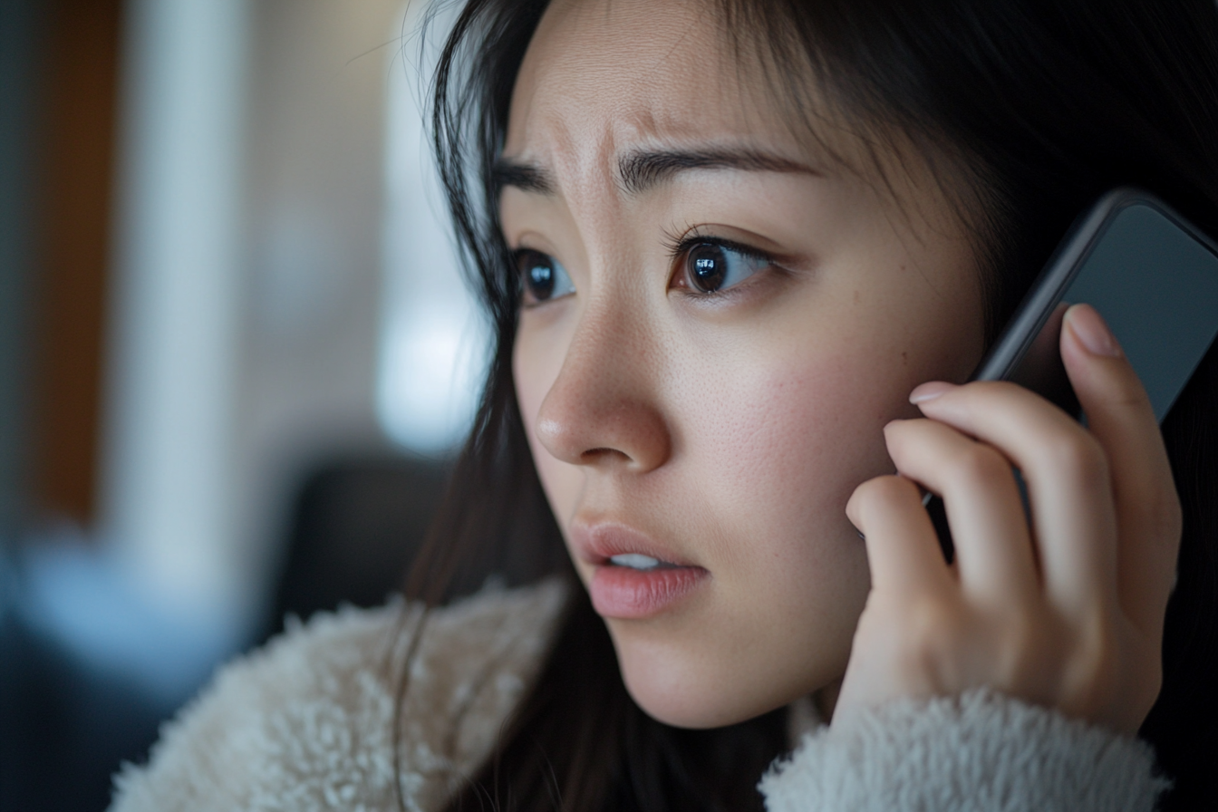 A concerned woman speaking on her cell phone | Source: Midjourney