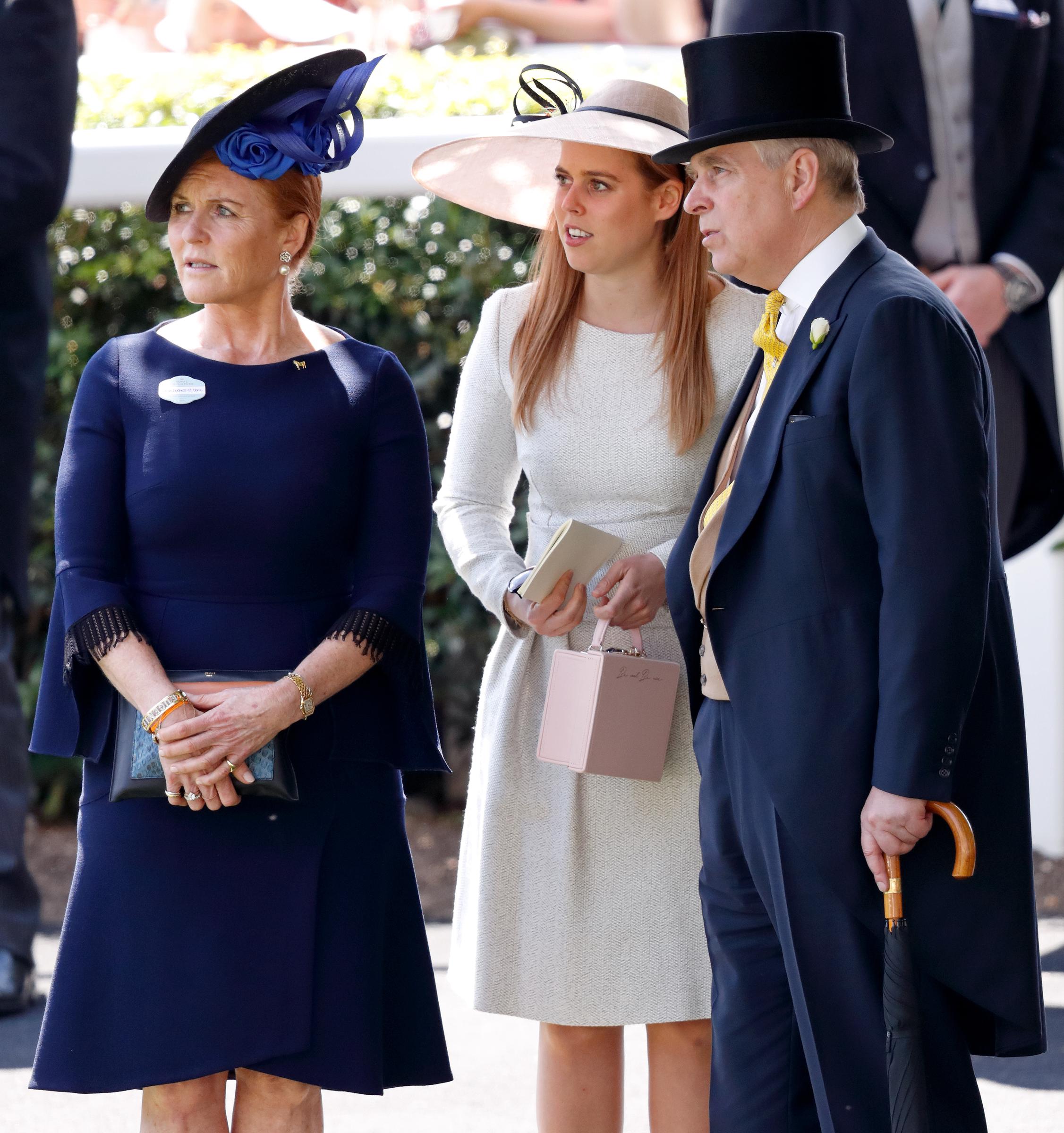 Sarah, Duchess of York, Princess Beatrice and Prince Andrew, Duke of York attend day 4 of Royal Ascot at Ascot Racecourse on June 22, 2018 in Ascot, England. | Source: Getty Images