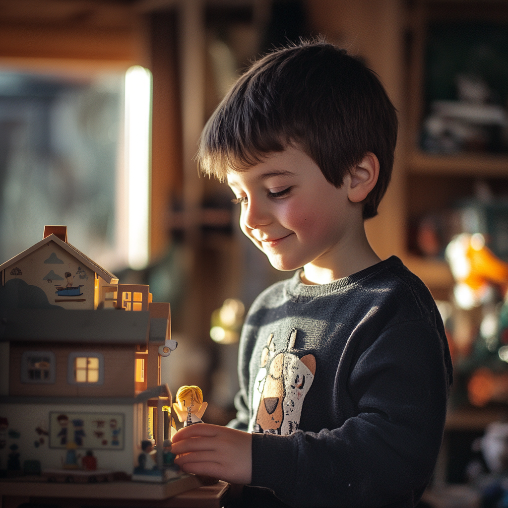 A child playing with a dollhouse | Source: Midjourney