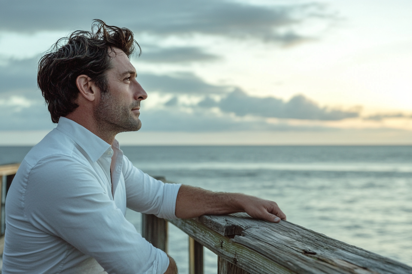 A man staring out at the ocean | Source: Midjourney