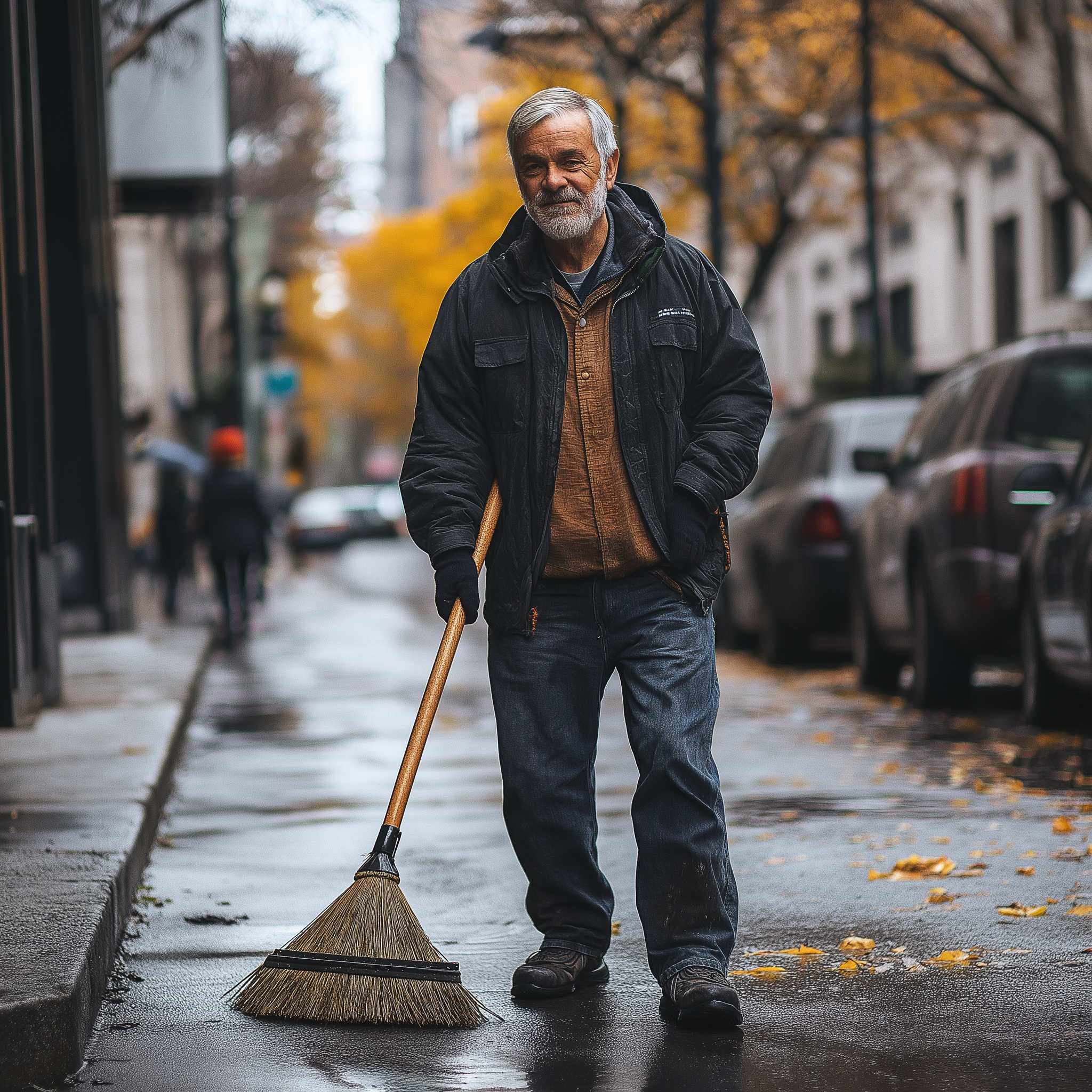 An old man sweeping the streets in the morning | Source: Midjourney