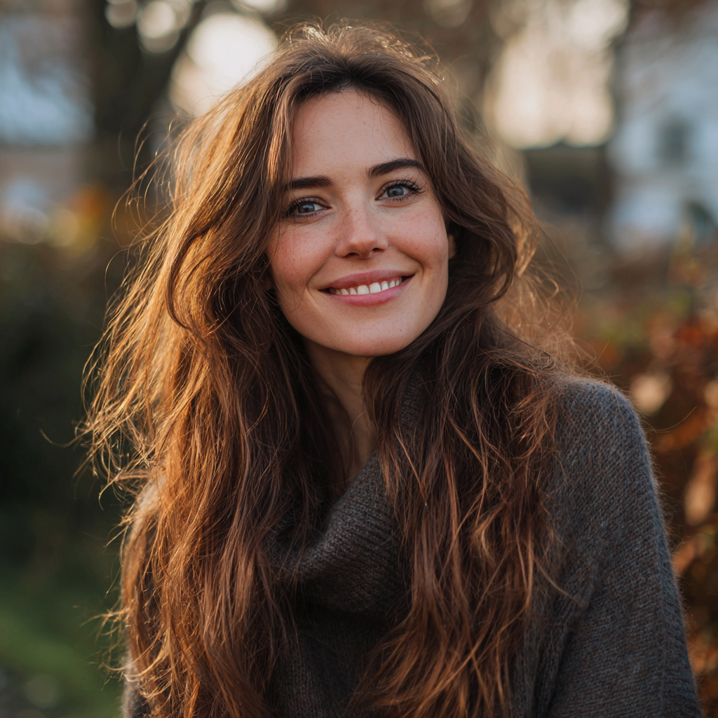 A smiling woman standing outside | Source: Midjourney