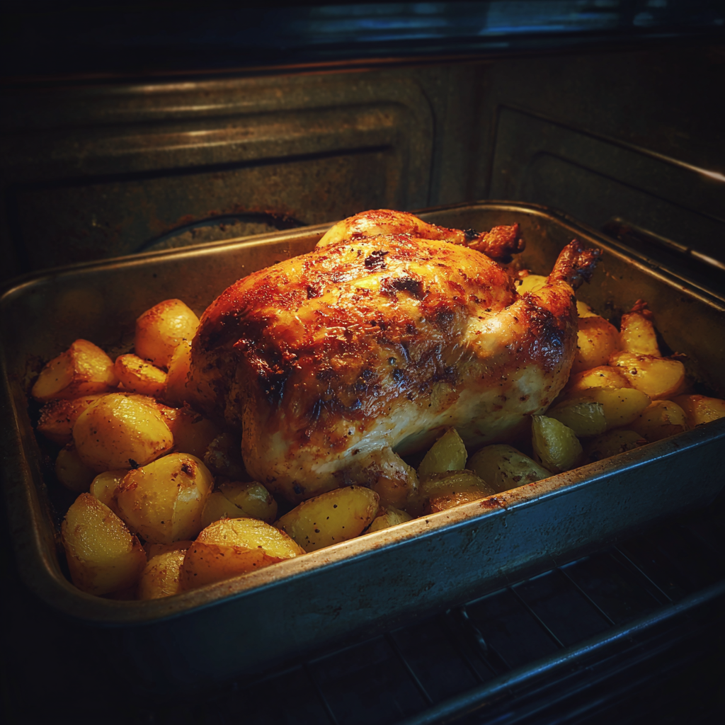 A roast chicken in an oven | Source: Midjourney