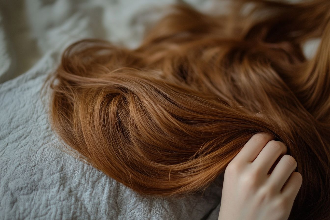 A woman's fingers running through locks of hair | Source: Midjourney